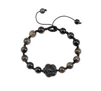 Crystal Bracelet,Adjustable Braide Light Luxury Natural Gemstone Crystal Rose Relief Reiki Yoga Bracelets,Energy Jewellery for Women Men Gold Obsidian