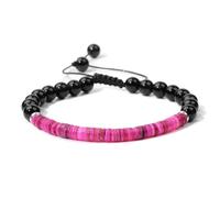 Crystal Bracelet,Adjustable Braide Niche Design Light Luxury 6Mm Natural Gemstone Crystal Wheel Beads Relief Reiki Yoga Stretch Bracelets,Energy Jewellery for Women Men Rose Red Shell + Black Glass