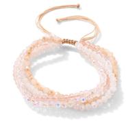 Crystal Bracelet,Adjustable Niche Design 4Mm Multi-Layered Natural Gemstone Crystal Glass Beads Relief Reiki Yoga Beaded Stretch Bracelets,Energy Jewellery for Women Pinkish White