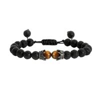 Crystal Bracelet Black Lava Stone Crown Charm Tiger Eye Beads Bracelet For Men Women Braided Bracelets Handmade Adjustable Jewelry For Decoration(Rhodium Plated)