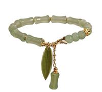 Crystal Bracelet Feng Shui Wealth Bracelet Green Crystallized Glaze Aventurine Bamboo Beads Bangle Leaf Charm Chakra Crystal Bracelet Antique Prosperity Luck Tranquility Money/2074
