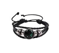 Crystal Bracelet For Men, Multilayer Constellation Zodiac Bracelet Vintage Black Leather Bangle Adjustable Handmade Woven Zodiac Sign Wrap Wristband For Women Men Birthday Jewelry Gift For Ladies Sag