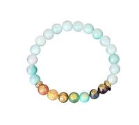 Crystal Bracelet,Natural Amazonite Chakra Bracelet, Stretch Golden Talisman Lucky Jewelry,Reiki Yoga Gifts for Women Men