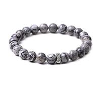 Crystal Bracelet,Natural Grey Striped Onyx Beads Beaded Bracelets,Silver Ripple Round Pendant Bangles,Elastic Crystal Bracelet Fashion Crystal Jewelry for Men Women