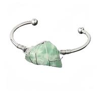 Crystal Bracelet,Natural Irregular Green Fluorite Crystal Bracelets,Large Silver Opening Bangle Jewelry,Reiki Yoga Gifts For Women Men