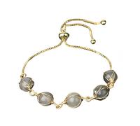 Crystal Bracelet,Natural Spectrolite Bead Bracelet,Adjustable Gold Wire Winding Bangle Jewelry,Reiki Yoga Gifts for Women Men
