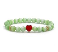Crystal Bracelet,Niche Design 8Mm Natural Gemstone Stone Crystal Cat'S Eye Beaded Heart Relief Reiki Yoga Beaded Stretch Bracelets,Energy Jewellery for Women Men Green Red