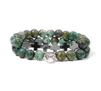 Crystal Bracelet, Niche Design Light Luxury 8Mm Double Layer Natural Gemstone Crystal Leopard Head Cross Relief Reiki Yoga Bracelets,Energy Jewellery for Women Men African Pine