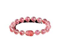 Crystal Bracelet Stone Amethyst Gray Moonstone Carved Wealth Pixiu Bead Bracelet Women Luxury Lucky Handmade Stretch Bracelets Female For Decoration(Beads approx 8mm_Strawberry)