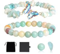 Crystal Bracelets Beaded Bracelets for Women Healing Crystal Bracelet, Butterfly Charms Gemstone Beaded Bracelet Crystal Stone Stretch Bead Bracelets for Women Christmas Valentine's Gifts(Amazonite)