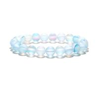 Crystal Bracelets for Women,Niche Design 8Mm Natural Gemstone Stone Crystal Moonstone Relief Reiki Yoga Beaded Stretch Bracelets,Energy Jewellery for Women Men Sky Blue