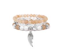 Crystal Bracelets for Women, Niche Design Light Luxury 8Mm Multi-Layered Natural Gemstone Crystal Relief Reiki Yoga Wings Pendant Stretch Bracelets,Energy Jewellery for Women Men Tea Watermelon