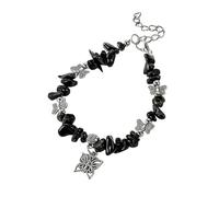Crystal Bracelets forWomen,Adjustable Fashion Lobster Clasp Natural Gemstone Crystal Irregular Gravel Butterfly Elastic Pendant Bracelet, Energy Jewellery forMen Womenblack