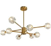 Crystal Brass Pendant Lighting Mid Century Chandelier Ceiling Light for Kitchen Dining Room Living Room,Copper,5+5(4+4)
