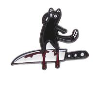 Crystal Brooch for Ladies Flower Brooch Pins Cat Takes Stab To Eye And Cat Stands On Edge Halloween Metal Badge Costume Accessory Shawl Clip (B, One Size)