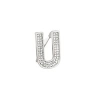Crystal Brooch Gold Plated, A-Z Letter Initial Pin with Clear Rhinestones, Breastpin for Women's Suits and Dresses (U)