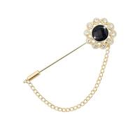Crystal Brooch Pin Mens Flower Lapel Pins for Suits Gem Brooch Pins Rhinestone Lapel Pin With Chain for Men Wedding Anniversary Birthday Gifts for Husband Dad Friends, S, Metal, no gemstone