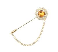 Crystal Brooch Pin Mens Flower Lapel Pins for Suits Gem Brooch Pins Rhinestone Lapel Pin With Chain for Men Wedding Anniversary Birthday Gifts for Husband Dad Friends, S, Metal, no gemstone