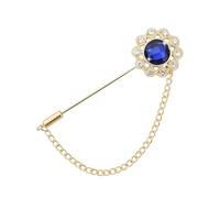 Crystal Brooch Pin Mens Flower Lapel Pins for Suits Gem Brooch Pins Rhinestone Lapel Pin With Chain for Men Wedding Anniversary Birthday Gifts for Husband Dad Friends, S, Metal, no gemstone