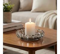 Crystal Bubble Candle Dish & Holder: Grey Decorative Multi-Use Glass Tray for Kitchen Island, Coffee Table Centerpiece, Bathroom Counter - Chic Display for Pillar Candle, Diffuser, Soap & Jewelry