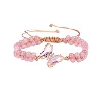 Crystal Butterfly Bracelet for Women, Double Braided Crystal Beads, Chain, Adjustable Artificial Butterfly Crystal Bracelet, Delicate Sweater Bracelet Bracelet For Engraved, one size, Artificial