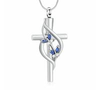 Crystal Butterfly Cross Urn Necklaces for Ashes Memorial Cremation Jewelry Pendant for Women Girl Funeral Cross Urn Locket(Blue), Stailess steel, not