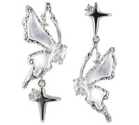 Crystal Butterfly Earrings, Silver Alloy With Dangle Pendant, Elegant Design With Zircon And Silver Needle, Includes Black Storage Box, 3.4 X 0.6 In / 8.5 X 1.5 Cm