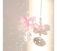 Crystal Butterfly Suncatchers Hanging Ornaments, Rainbow Maker Sun Catchers Indoor Window Outdoor Patio Garden Decor Gifts-Pink