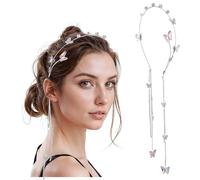 Crystal Butterfly Tassel Headband, Silver Chain Tassel Butterfly Hair Headband, Sparkly Fairy Decorative Hair Hairband, Silver Hairs Accessories with Purple Crystal for Bride Women and Girls