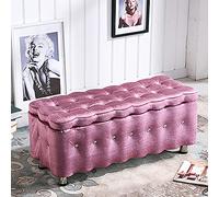 Crystal Buttons Storage Bench,Velvet Tufted Upholstered Shoe Bench Storage Ottoman,Living Room Bedroom Comfy Footrest Multifunction Benches Seat-Light pink 100x40x40cm(39x16x16inch)