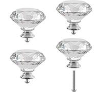Crystal Cabinet Knobs 8Pack Clear Glass Diamond Shape Drawer Knobs 50mm Diamond Dresser Pulls Door Knobs Cabinet Pulls Cupboard Wardrobe Handles for Kitchen Office Cupboard Drawers (Silver, 8 PCS)
