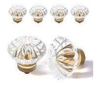 Crystal Cabinet Knobs Cabinets Knob, 4 Pack Flower Antique Brass Vintage Glass Clear Crystal Small Pull for Closet Dresser Drawers Cupboard Wardrobe, Alloy Retro Pulls Old Style Bronze Drawer Handle