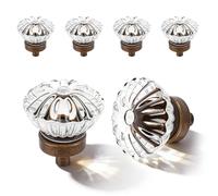 Crystal Cabinet Knobs Cabinets Knob, 4 Pack Flower Antique Brass Vintage Glass Clear Crystal Small Pull for Closet Dresser Drawers Cupboard Wardrobe, Alloy Retro Pulls Old Style Bronze Drawer Handle