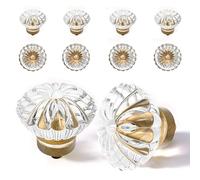 Crystal Cabinet Knobs Cabinets Knob, 8 Pack Flower Antique Brass Vintage Glass Clear Crystal Small Pull for Closet Dresser Drawers Cupboard Wardrobe, Alloy Retro Pulls Old Style Bronze Drawer Handle