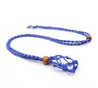 Crystal Cage Necklace Empty Stone Holder, Adjustable Natural Quartz Crystal Healing Stone Net Bag Pendant(Dark Blue)