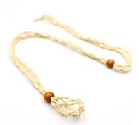 Crystal Cage Necklace Empty Stone Holder, Adjustable Natural Quartz Crystal Healing Stone Net Bag Pendant(Beige)