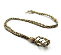 Crystal Cage Necklace Empty Stone Holder, Adjustable Natural Quartz Crystal Healing Stone Net Bag Pendant(Brown)