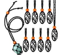 Crystal Cage Necklace Holder Set Of 10, Adjustable Natural Stone Mesh Necklaces, Retro Macrame Pendant Rope With Wooden Bead, Black