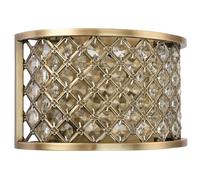 Crystal Cage Wall Light Brass & Glass Shade Modern Twin Bulb Lounge Lamp Fitting