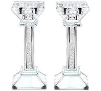 Crystal Candle Holders - Genuine Candlestick & Tea Light Holder - Fine Craftsmanship Ultra Elegant Modern Centerpiece Decor for Mantelpiece, Living Room, Wedding & Events (2, 16 cm)