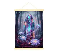 Crystal Canvas Hanging Poster Wall Art, Fantasy Mystical Water Lily Forest None Violet Wall Paintings Prints Art Bathroom Kitchen Bedroom Decor 12x16 Inches