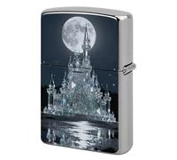 Crystal Castle and Moon Lighter Case Classic Pocket Lighter Cover Windproof Flip-Top Metal Lighters Sleeve Double-Sided Lighters Covers for Men Women
