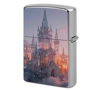 Crystal Castle in The Sky Lighter Case Classic Pocket Lighter Cover Windproof Flip-Top Metal Lighters Sleeve Double-Sided Lighters Covers for Men Women