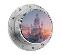 Crystal Castle in The Sky Mechanical Kitchen Timer 60 Minute Wind Up Countdown Clock with Magnetic Back Loud Alarm Stainless Steel Manual Timer for Cooking Baking Classroom Home Gym