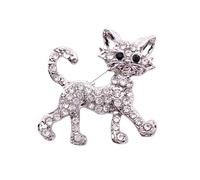 Crystal Cat Brooch, Diamante Cat & Kitten Brooch, 3.5cm x 3cm (Clear)