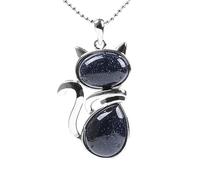 Crystal Cat Necklace For Girls Women Men Healing Crystal Stone Necklaces Animal Kitten Jewellery Cute Cat Gifts For Birthday Blue Sand
