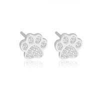 Crystal Cat Pawprint Earrings for Women Girls 925 Sterling Silver Small Cute Lovely Cartoon Piercing Studs Earring Dainty Animal Dog Cat Claw Statement Earring Birthday Holiday Jewelry Gifts BFF