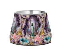 Crystal Cave Statue of Liberty & Eiffel Tower Dogs Food Bowl with Stand Stainless Steel Pets Basic Bowls for Slow Feed Cats Whisker Fatigue