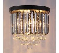 Crystal Ceiling Light Fixture Modern Crystal Chaner E14 Base Ceiling Light for Porch Entrance, Semi Flush Mount Hallway Ceiling Light Fixture Close to Ceiling Mount Light, Black (25cm)