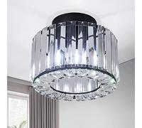 Crystal Ceiling Light Modern Chandelier Ceiling Lights Living Room, Semi Flush Mount Crystal Lighting Fixture with E27 Base, Hallway Ceiling Light for Bedroom Kitchen Bathroom, Round 20cm, Black